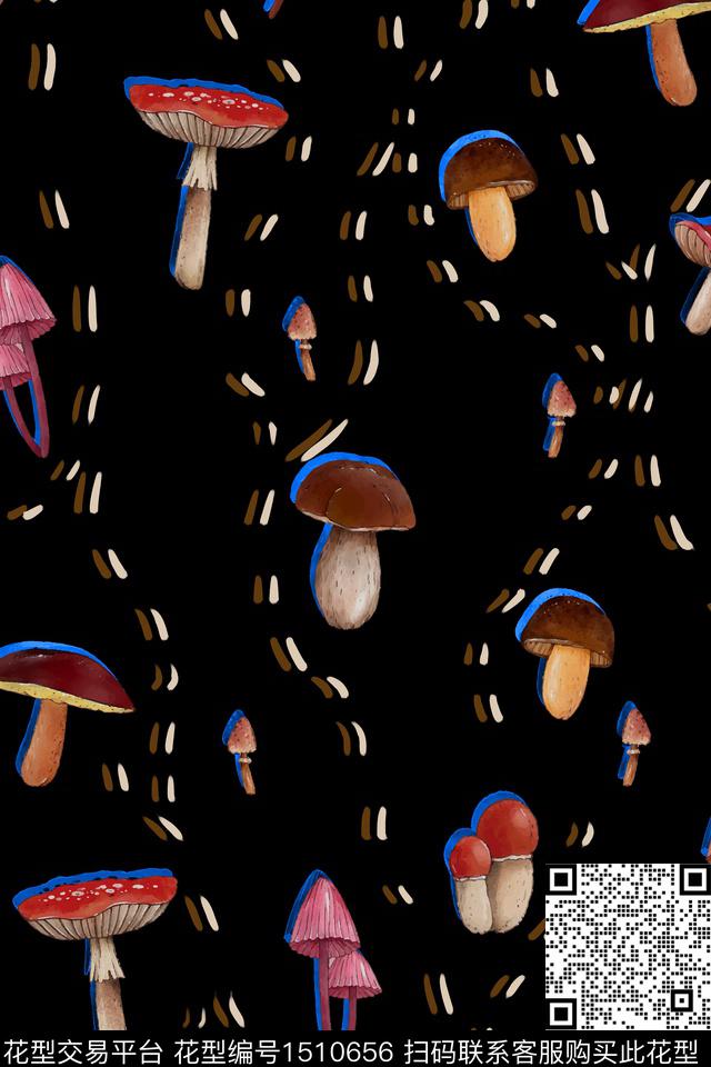 绿植树叶几何蘑菇数码印花华亿平台下载（图片编号: 1510656） - 瓦栏（Walan）