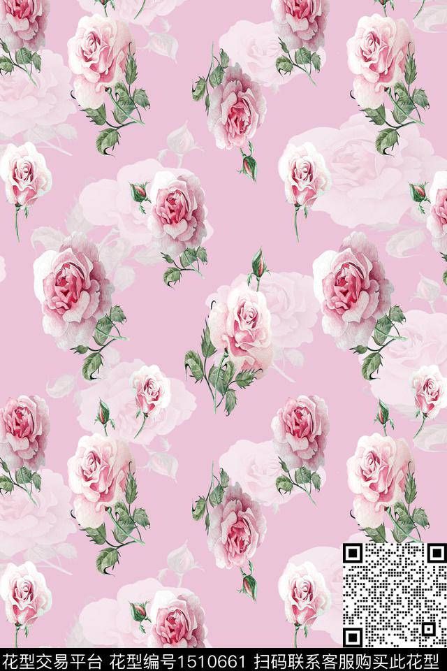 花卉小清新真丝数码印花华亿平台下载（图片编号: 1510661） - 瓦栏（Walan）