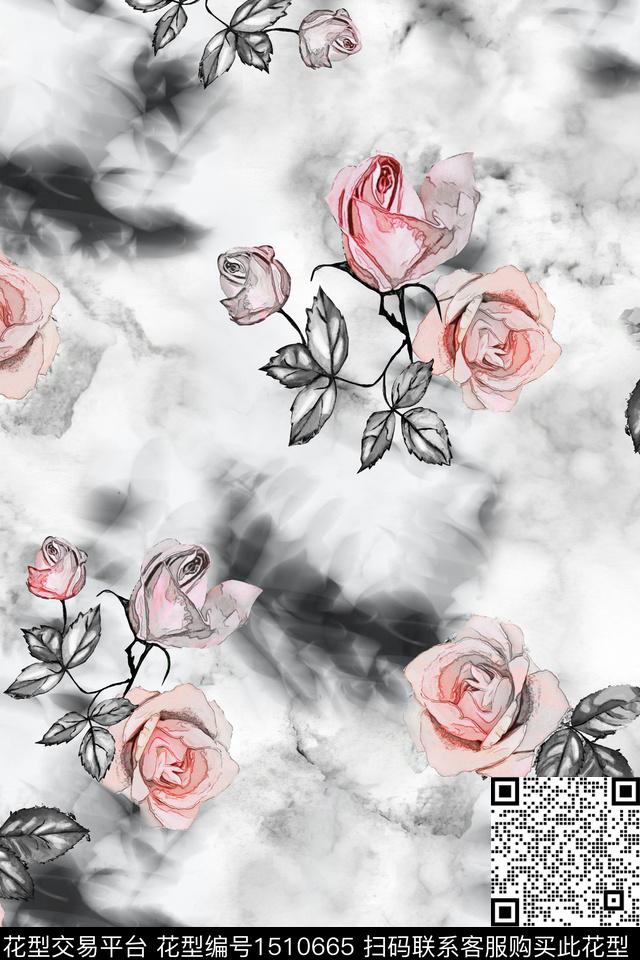时尚花卉真丝数码印花华亿平台下载（图片编号: 1510665） - 瓦栏（Walan）