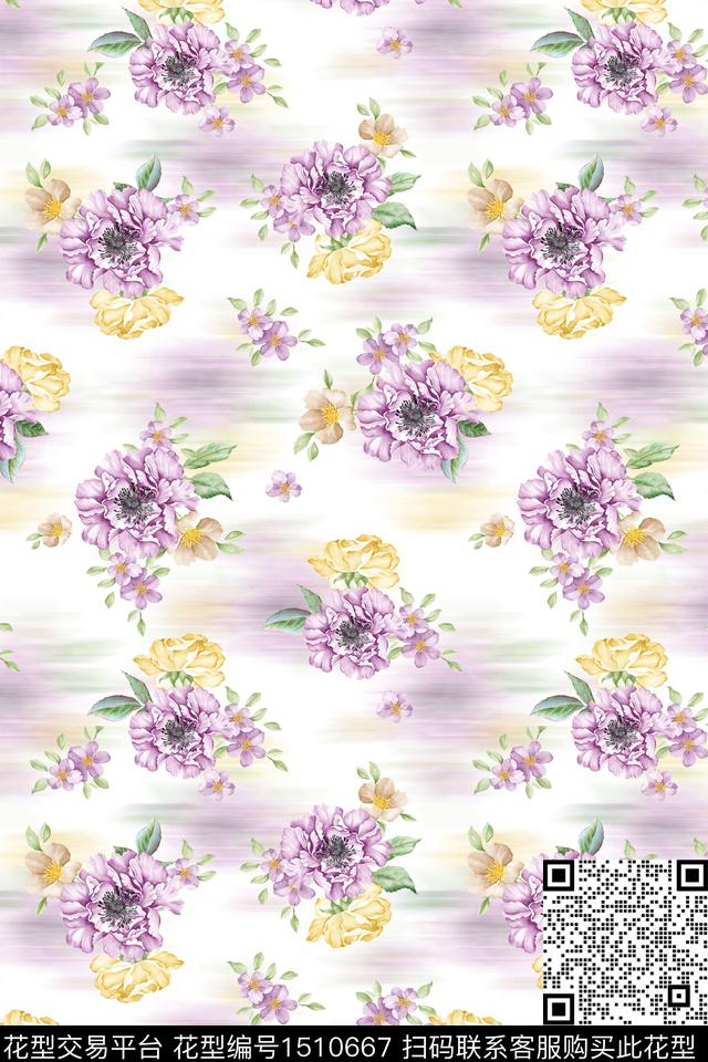 花卉小清新真丝数码印花华亿平台下载（图片编号: 1510667） - 瓦栏（Walan）