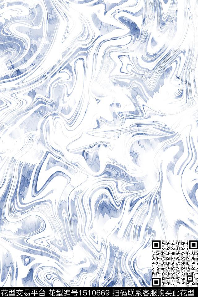 小清新真丝抽象数码印花华亿平台下载（图片编号: 1510669） - 瓦栏（Walan）