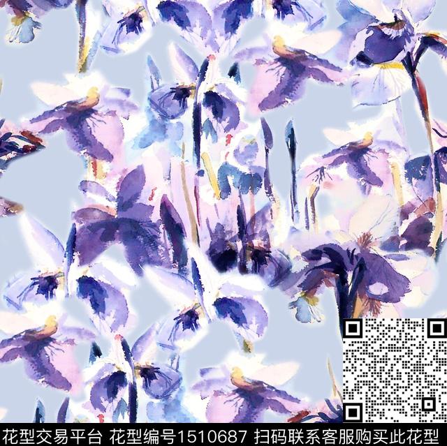 玫瑰花年轻女性手绘花卉数码印花华亿平台下载（图片编号: 1510687） - 瓦栏（Walan）