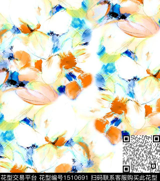 年轻女性手绘花卉数码印花华亿平台下载（图片编号: 1510691） - 瓦栏（Walan）