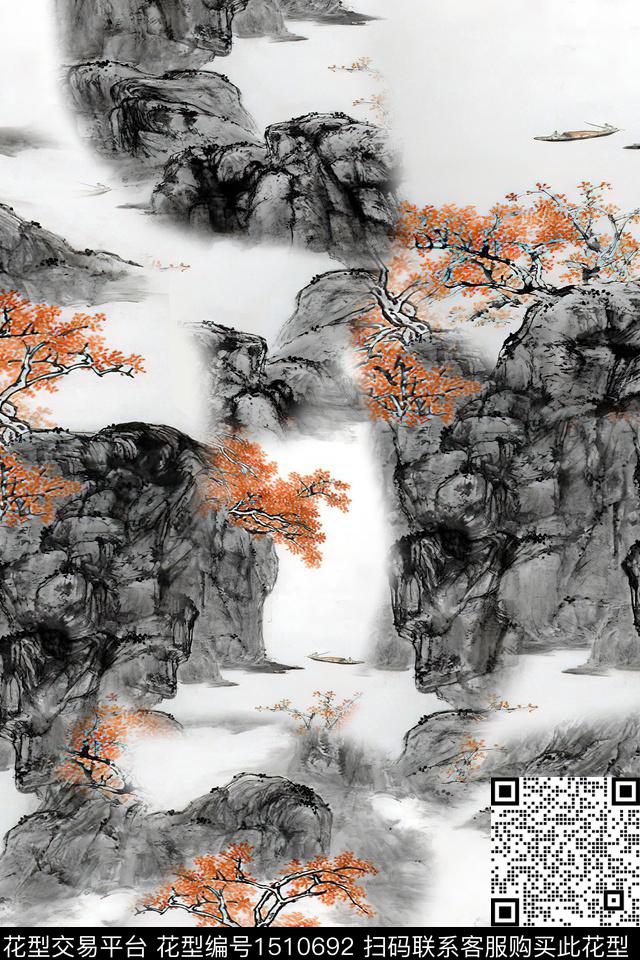 香云纱国画中老年数码印花华亿平台下载（图片编号: 1510692） - 瓦栏（Walan）