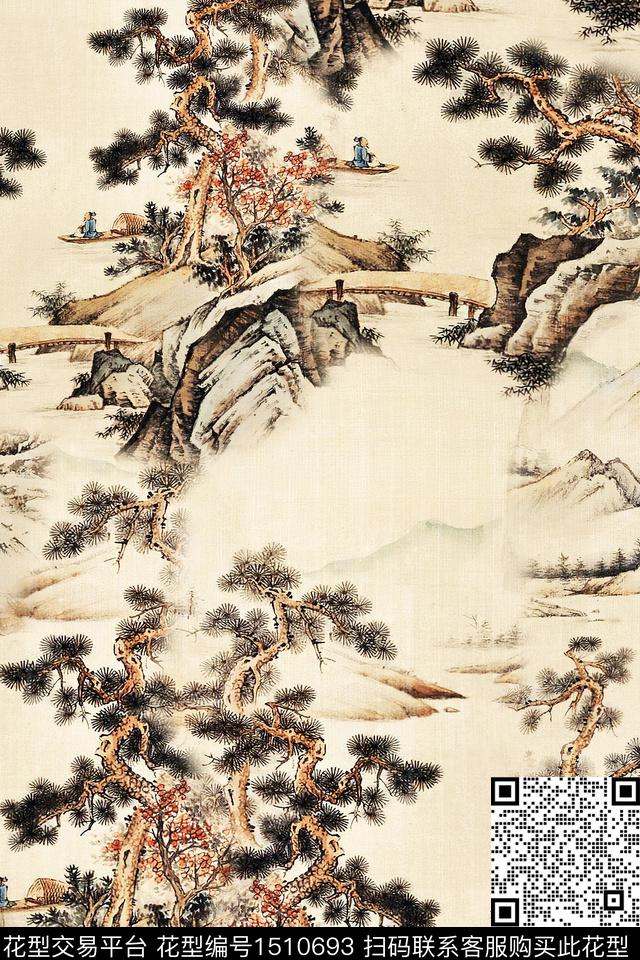 香云纱国画中老年数码印花华亿平台下载（图片编号: 1510693） - 瓦栏（Walan）