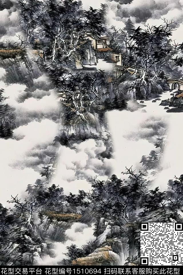 香云纱国画中老年数码印花华亿平台下载（图片编号: 1510694） - 瓦栏（Walan）