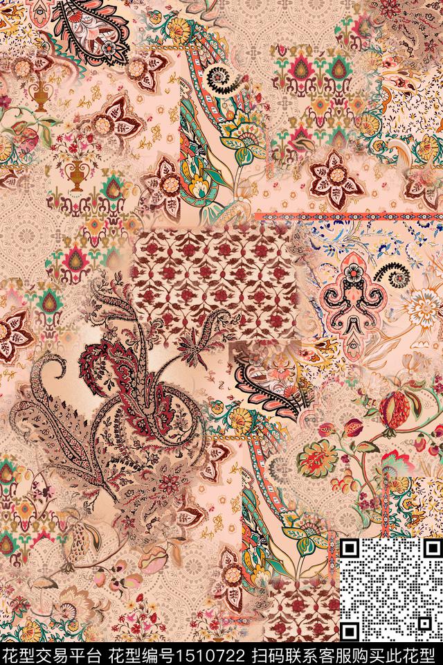 民族风佩斯利复古数码印花华亿平台下载（图片编号: 1510722） - 瓦栏（Walan）