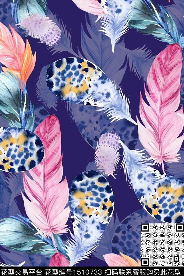 水彩民族风抽象数码印花华亿平台下载（图片编号: 1510733） - 瓦栏（Walan）