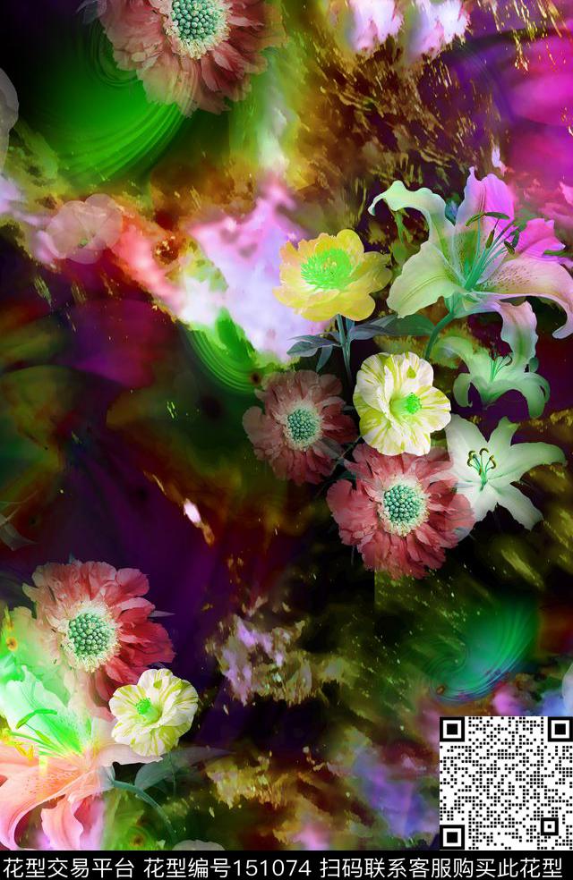 花卉变形光感数码印花华亿平台下载（图片编号: 151074） - 瓦栏（Walan）
