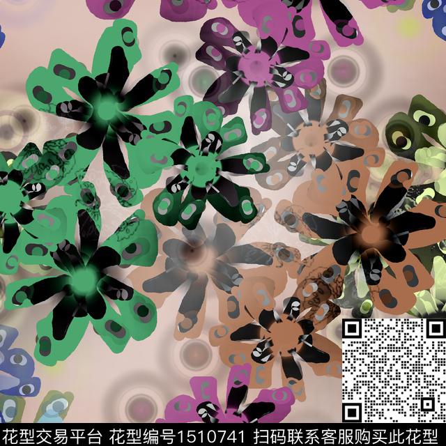 抽象花卉绘画花卉数码印花华亿平台下载（图片编号: 1510741） - 瓦栏（Walan）