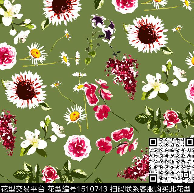 小清新手绘玫瑰年轻女性数码印花华亿平台下载（图片编号: 1510743） - 瓦栏（Walan）