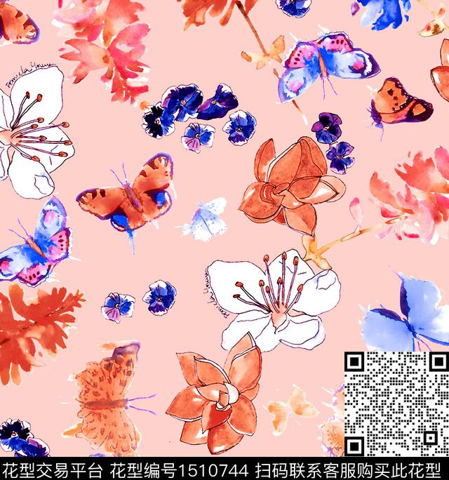 小清新蝴蝶年轻女性数码印花华亿平台下载（图片编号: 1510744） - 瓦栏（Walan）