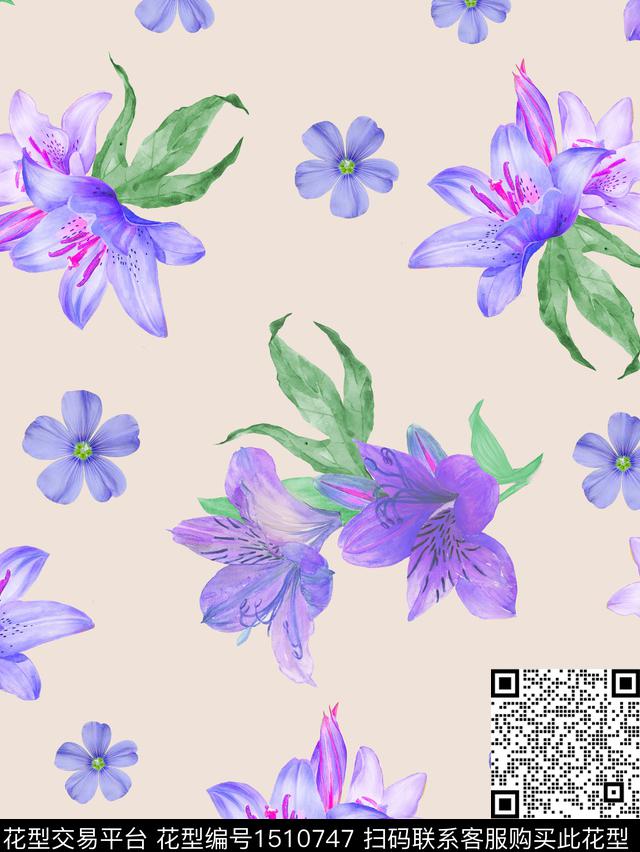 时尚花卉炫彩数码印花华亿平台下载（图片编号: 1510747） - 瓦栏（Walan）