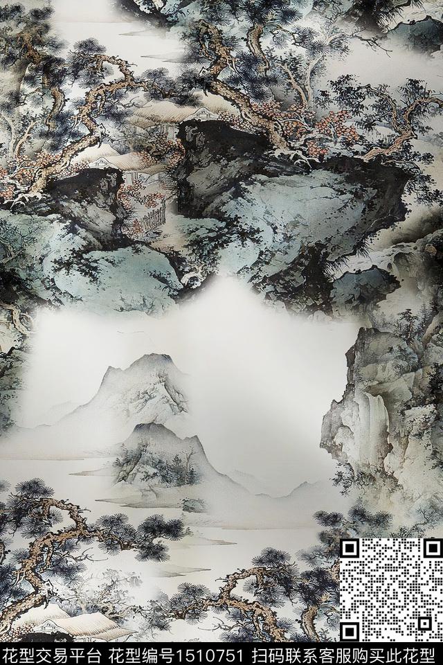 香云纱国画中老年数码印花华亿平台下载（图片编号: 1510751） - 瓦栏（Walan）