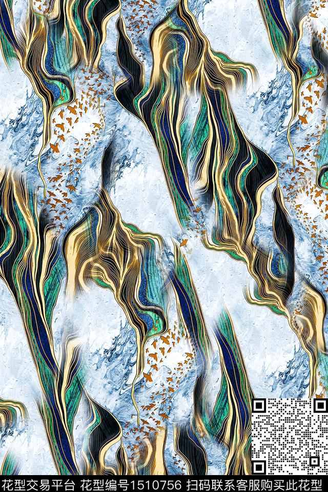 几何抽象中国风数码印花华亿平台下载（图片编号: 1510756） - 瓦栏（Walan）