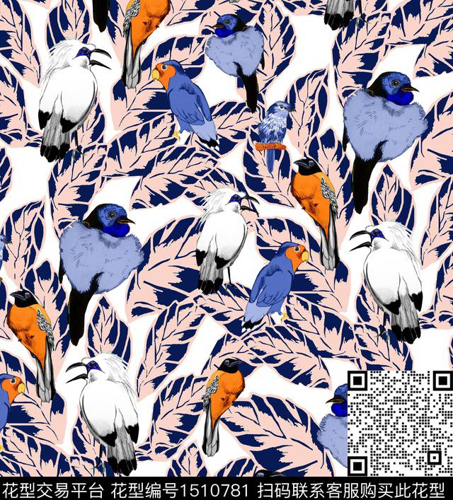 鹦鹉绿植树叶2023数码印花华亿平台下载（图片编号: 1510781） - 瓦栏（Walan）