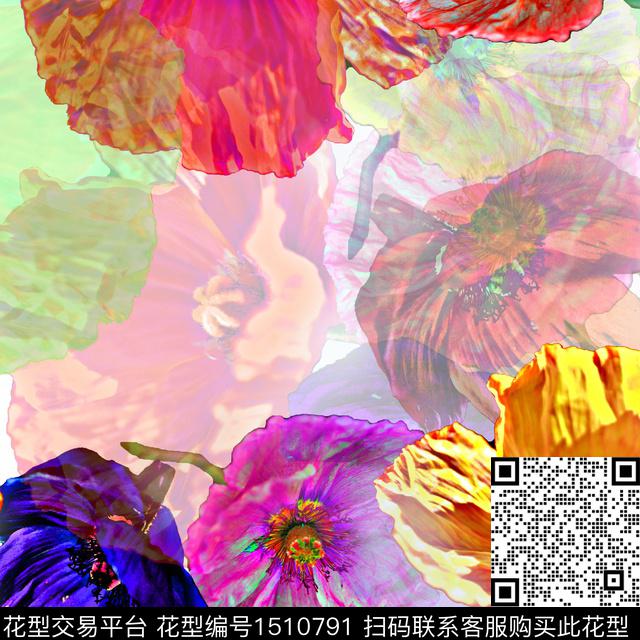 抽象花卉花卉混合拼接数码印花华亿平台下载（图片编号: 1510791） - 瓦栏（Walan）