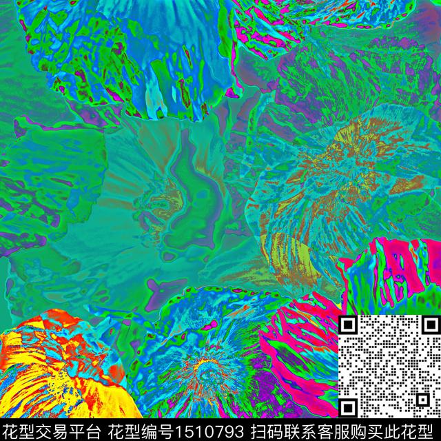 抽象花卉花卉混合拼接数码印花华亿平台下载（图片编号: 1510793） - 瓦栏（Walan）