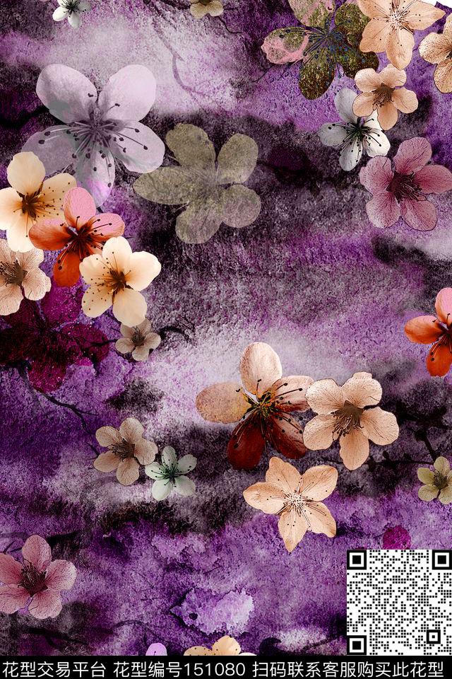 氤氲花卉肌理数码印花华亿平台下载（图片编号: 151080） - 瓦栏（Walan）