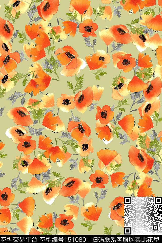 花卉大牌风小清新数码印花华亿平台下载（图片编号: 1510801） - 瓦栏（Walan）