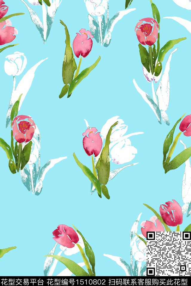 花卉大牌风小清新数码印花华亿平台下载（图片编号: 1510802） - 瓦栏（Walan）