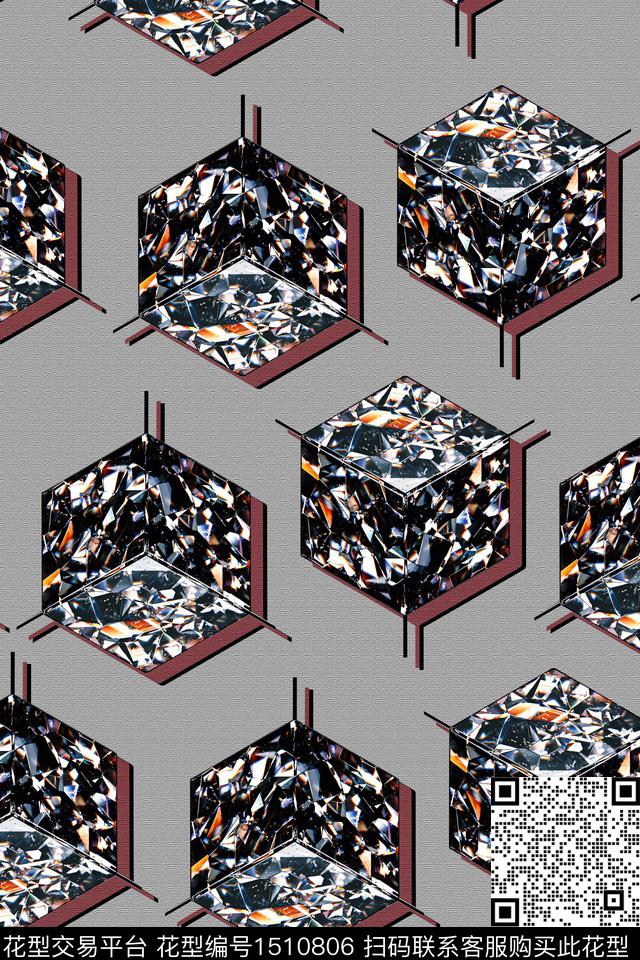 几何大牌风抽象数码印花华亿平台下载（图片编号: 1510806） - 瓦栏（Walan）