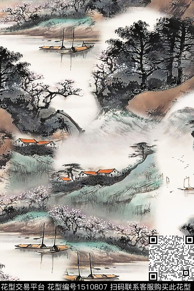 香云纱国画中老年数码印花华亿平台下载（图片编号: 1510807） - 瓦栏（Walan）