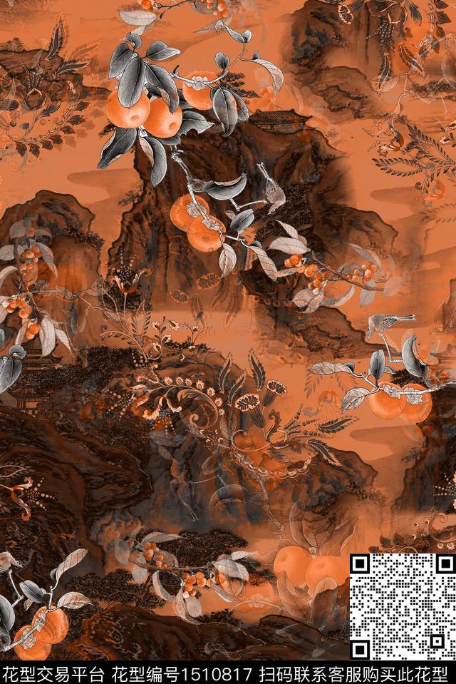 民族风花卉香云纱传统印花华亿平台下载（图片编号: 1510817） - 瓦栏（Walan）