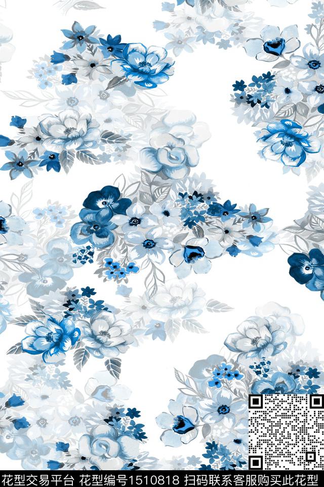 花卉小清新真丝数码印花华亿平台下载（图片编号: 1510818） - 瓦栏（Walan）