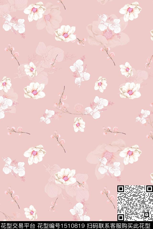 花卉小清新真丝数码印花华亿平台下载（图片编号: 1510819） - 瓦栏（Walan）