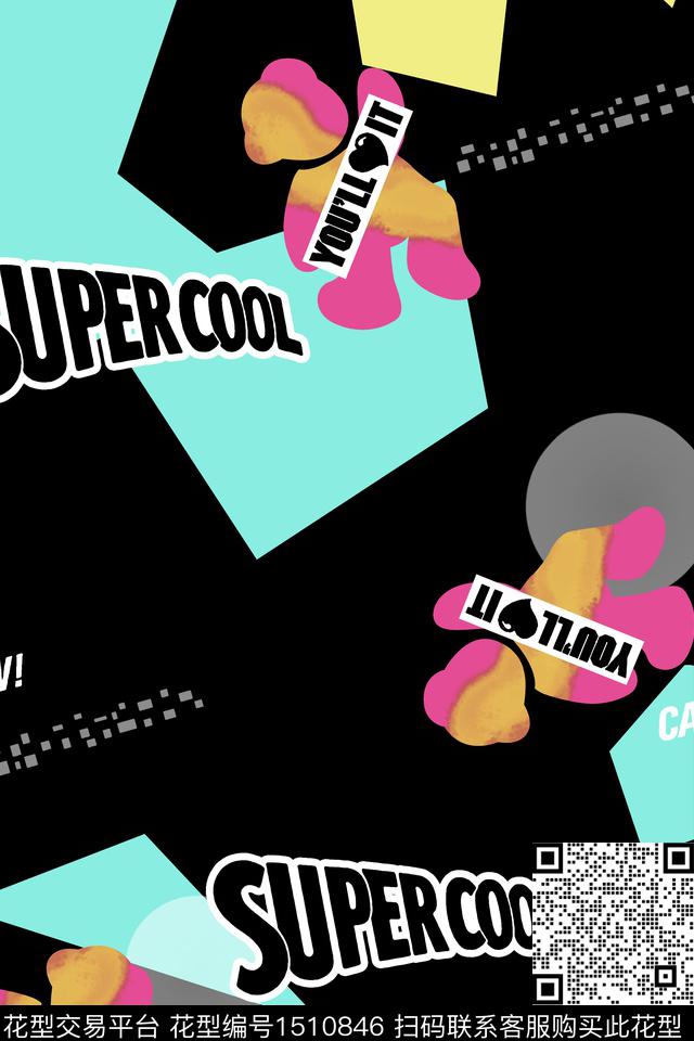 字母几何大牌风数码印花华亿平台下载（图片编号: 1510846） - 瓦栏（Walan）