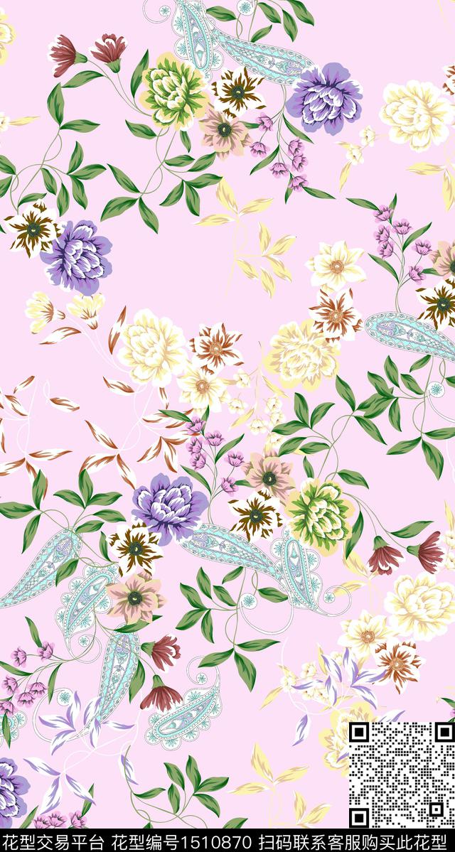 纸印花香云纱植物数码印花华亿平台下载（图片编号: 1510870） - 瓦栏（Walan）