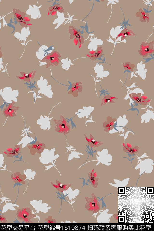 花卉手绘花卉小碎花数码印花华亿平台下载（图片编号: 1510874） - 瓦栏（Walan）