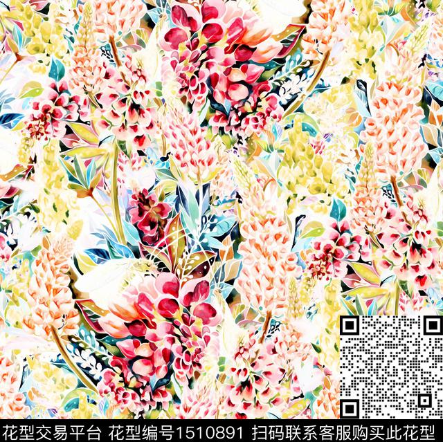 连衣裙手绘花卉2023数码印花华亿平台下载（图片编号: 1510891） - 瓦栏（Walan）