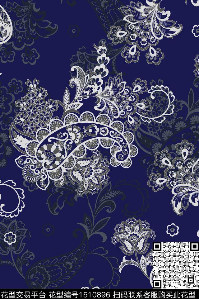 佩斯利民族风真丝数码印花华亿平台下载（图片编号: 1510896） - 瓦栏（Walan）