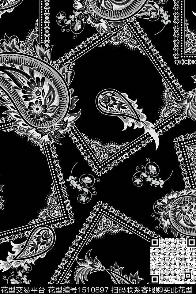 佩斯利民族风真丝数码印花华亿平台下载（图片编号: 1510897） - 瓦栏（Walan）