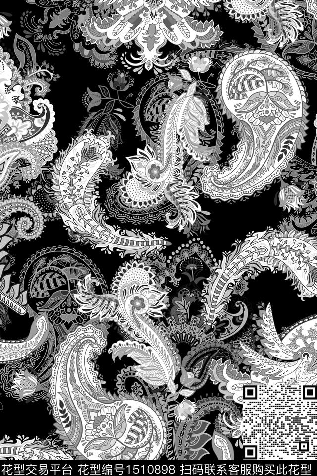 佩斯利民族风真丝数码印花华亿平台下载（图片编号: 1510898） - 瓦栏（Walan）