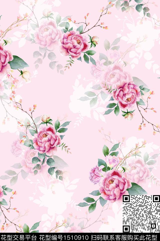 花卉小清新真丝数码印花华亿平台下载（图片编号: 1510910） - 瓦栏（Walan）