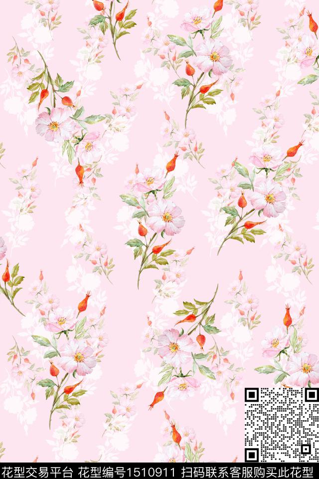 花卉小清新真丝数码印花华亿平台下载（图片编号: 1510911） - 瓦栏（Walan）