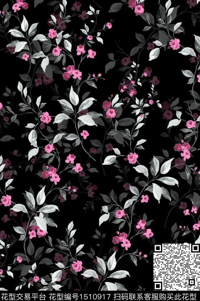 花卉小清新真丝数码印花华亿平台下载（图片编号: 1510917） - 瓦栏（Walan）