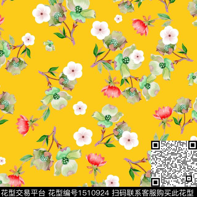 绿植树叶花卉中国风数码印花华亿平台下载（图片编号: 1510924） - 瓦栏（Walan）