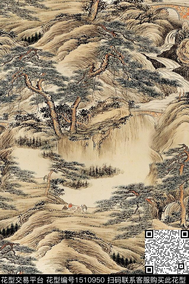 香云纱国画中老年数码印花华亿平台下载（图片编号: 1510950） - 瓦栏（Walan）