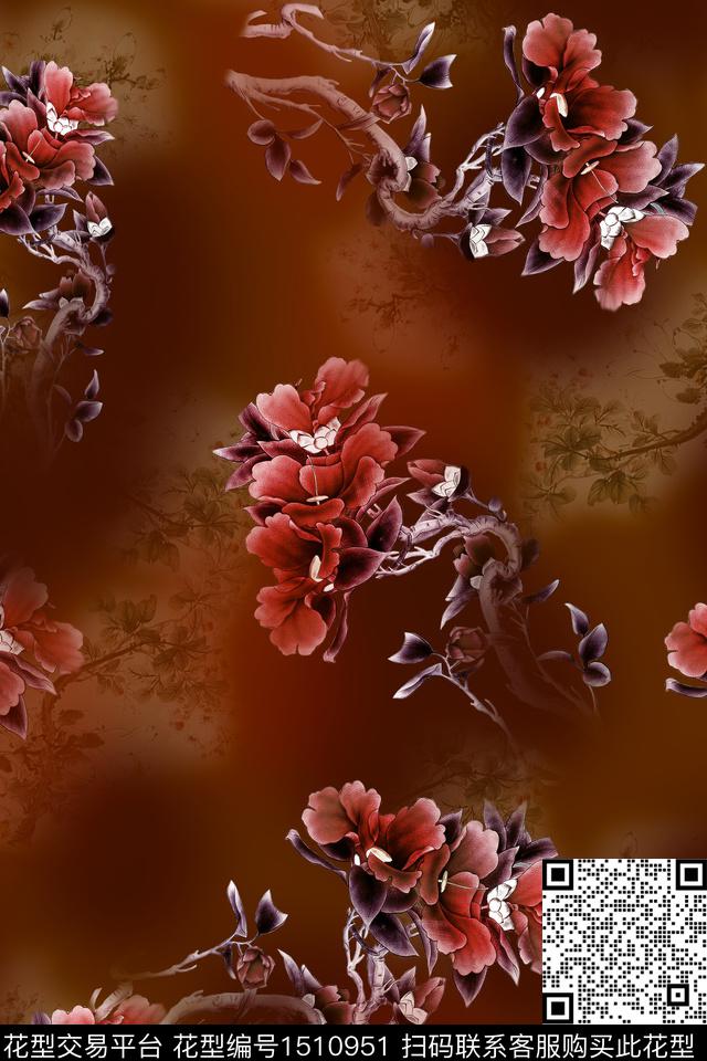 香云纱旗袍中国风数码印花华亿平台下载（图片编号: 1510951） - 瓦栏（Walan）