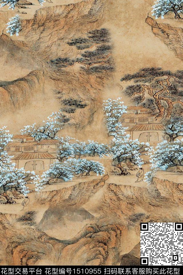 香云纱国画中老年数码印花华亿平台下载（图片编号: 1510955） - 瓦栏（Walan）