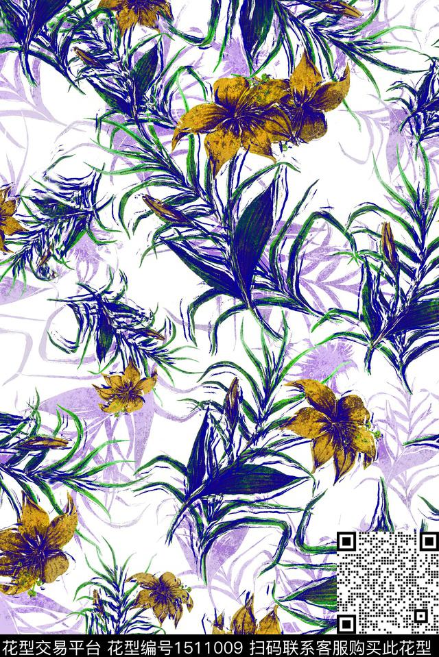 花卉褪色花卉满版散花数码印花华亿平台下载（图片编号: 1511009） - 瓦栏（Walan）
