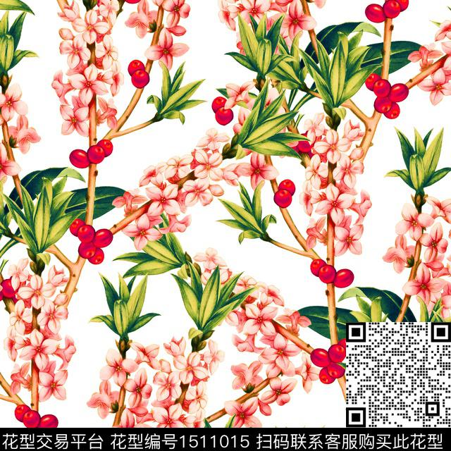 桃花樱花清爽底花卉数码印花华亿平台下载（图片编号: 1511015） - 瓦栏（Walan）