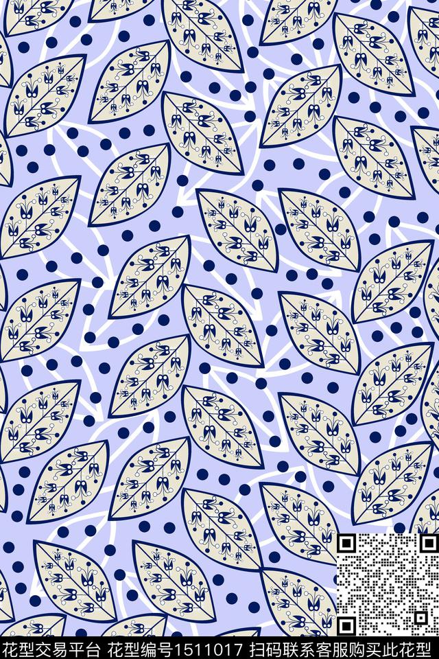 四叶草满版散花抽象传统印花华亿平台下载（图片编号: 1511017） - 瓦栏（Walan）