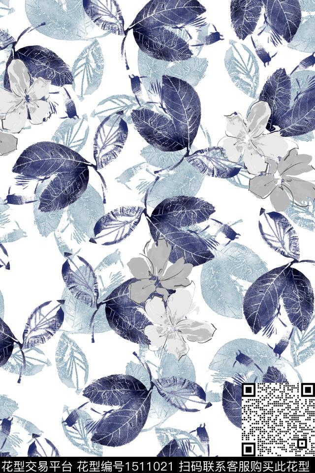 花卉大牌风小清新数码印花华亿平台下载（图片编号: 1511021） - 瓦栏（Walan）