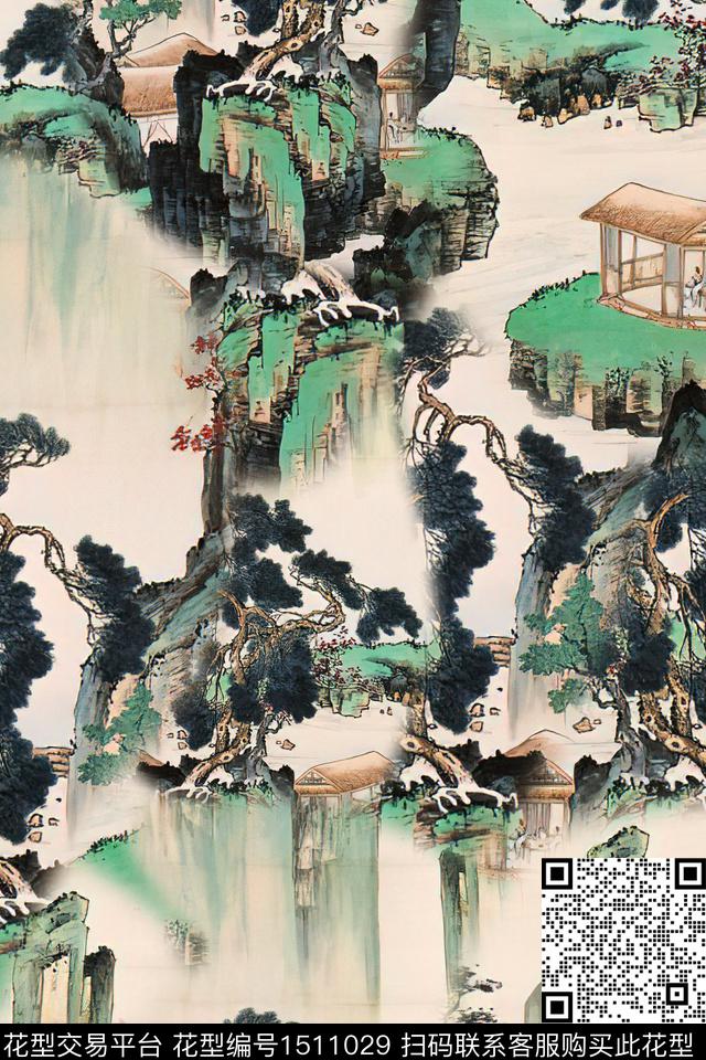 香云纱中国风国画数码印花华亿平台下载（图片编号: 1511029） - 瓦栏（Walan）