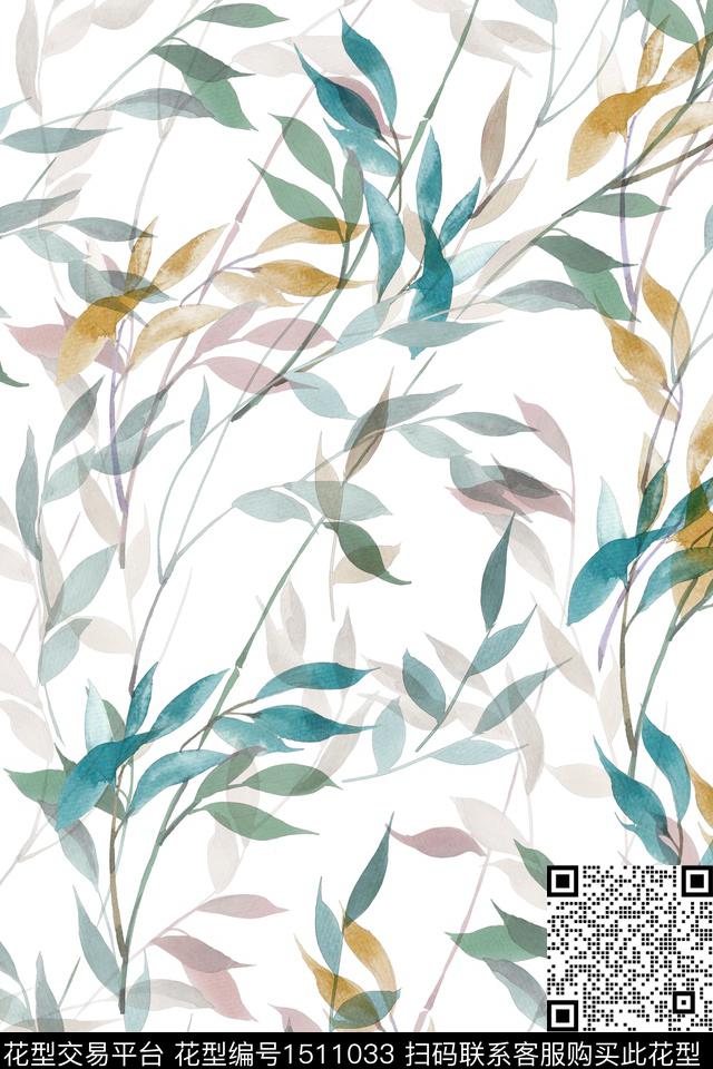 绿植树叶花卉大牌风数码印花华亿平台下载（图片编号: 1511033） - 瓦栏（Walan）
